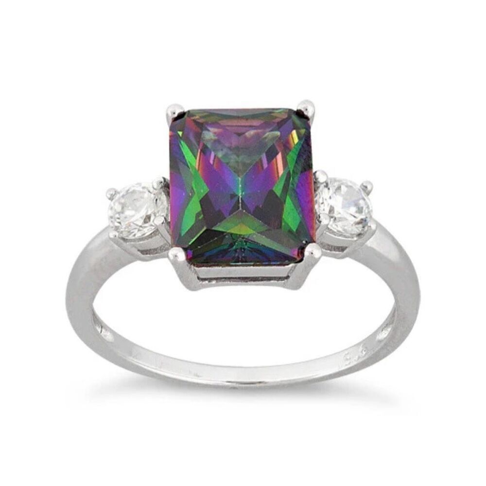 Sterling Silver Triple Rectangular Rainbow Mystic… - image 2